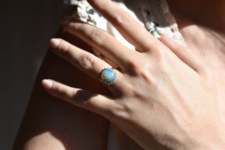 Edwardian Opal and Diamond Antique Cluster Ring