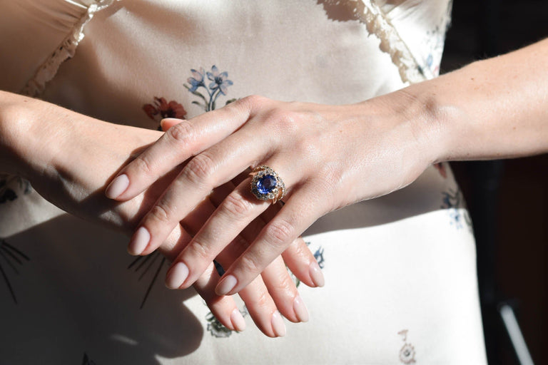 Victorian 3 Carat Untreated Oval Burmese Sapphire Diamond Cluster Ring