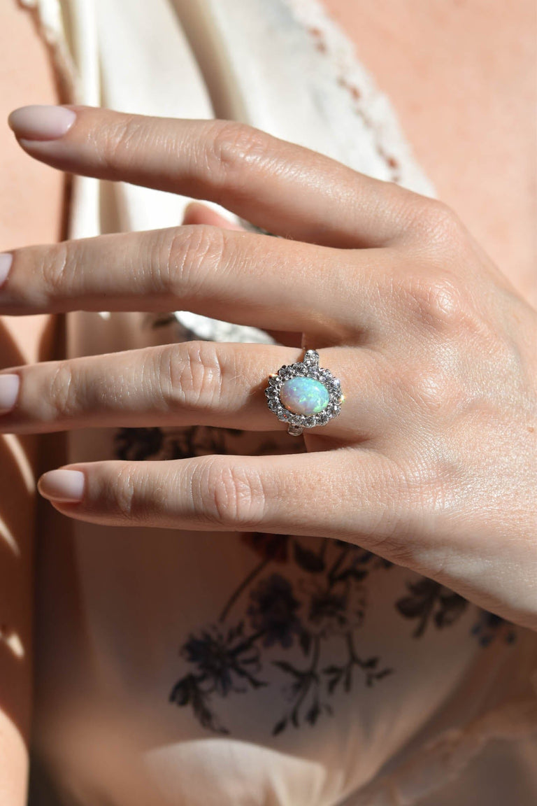 Edwardian Opal and Diamond Antique Cluster Ring