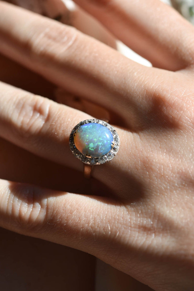 Edwardian Opal and Diamond Antique Cluster Ring