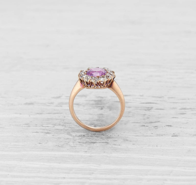2.25 CARAT PINK SAPPHIRE AND DIAMOND CLUSTER RING