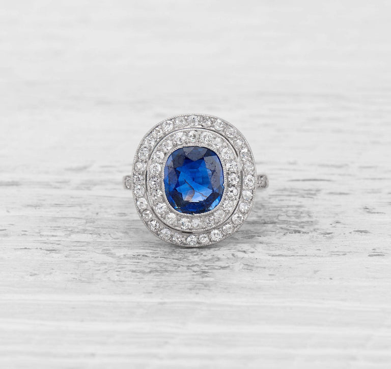 2.25 CARAT SAPPHIRE AND DIAMOND EDWARDIAN ENGAGEMENT RING