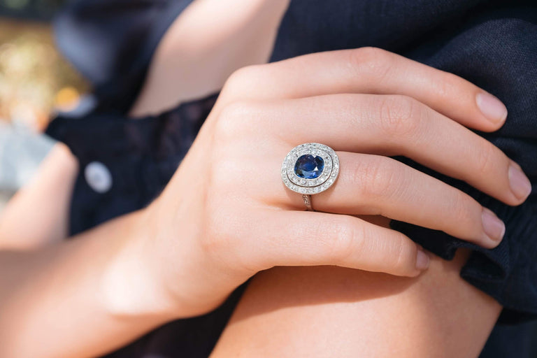 2.25 CARAT SAPPHIRE AND DIAMOND EDWARDIAN ENGAGEMENT RING