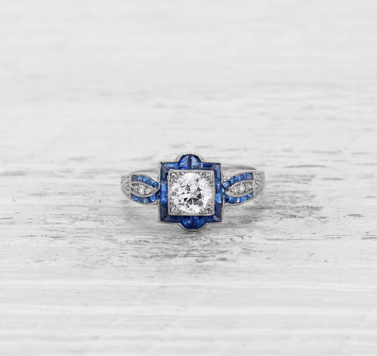 .60 CARAT ART DECO DIAMOND AND SAPPHIRE ENGAGEMENT RING