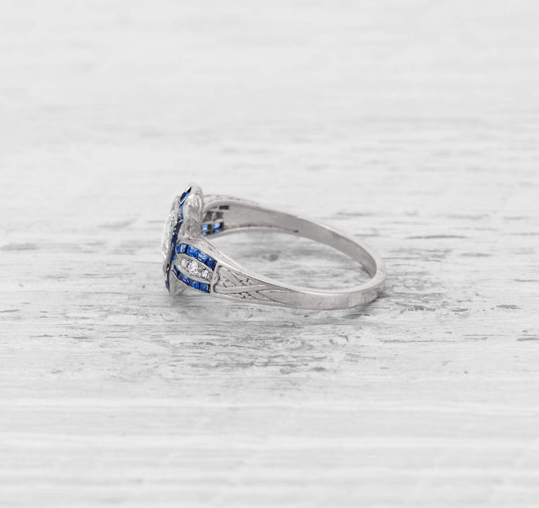 .60 CARAT ART DECO DIAMOND AND SAPPHIRE ENGAGEMENT RING