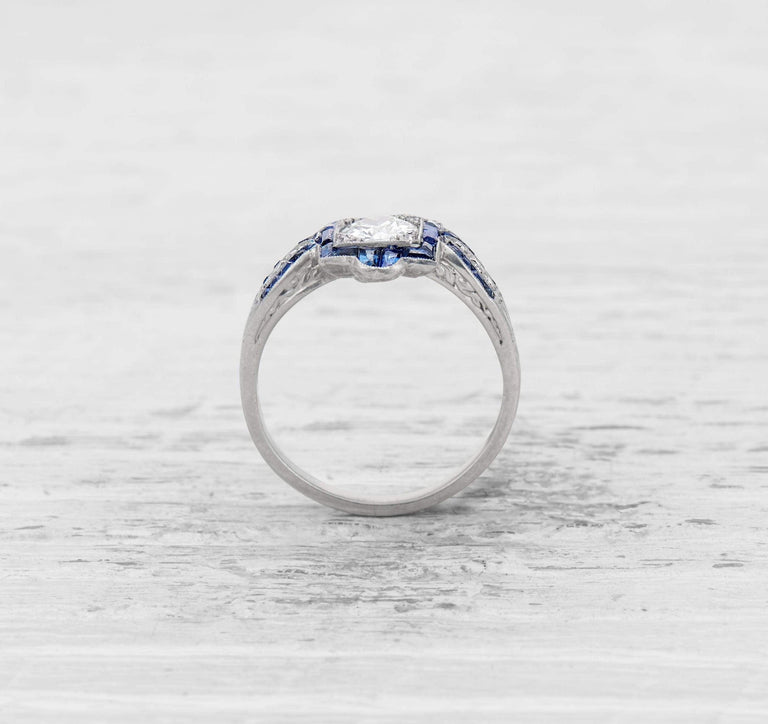 .60 CARAT ART DECO DIAMOND AND SAPPHIRE ENGAGEMENT RING