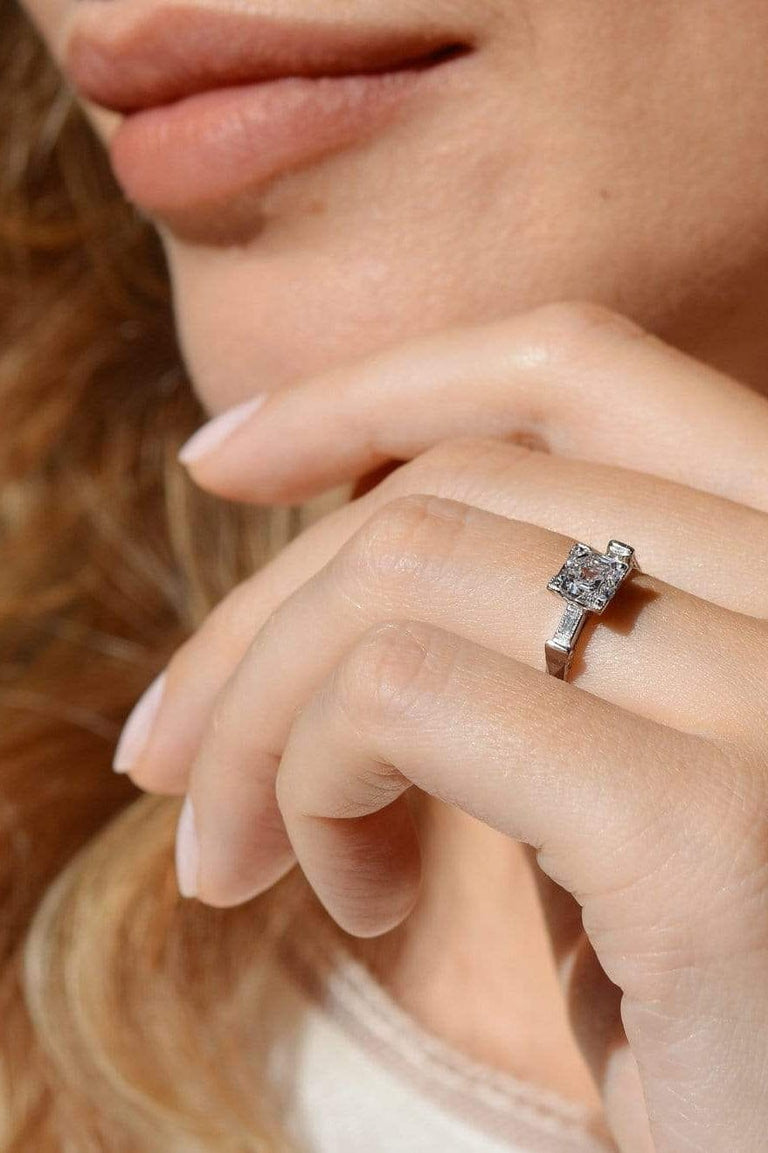 Art Deco 1.04 Asscher Cut Diamond Engagement Ring