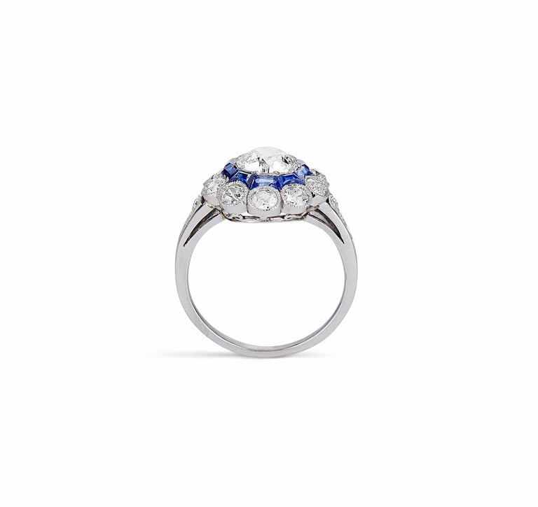 Art Deco 1.05 Carat Diamond & Sapphire French Ring