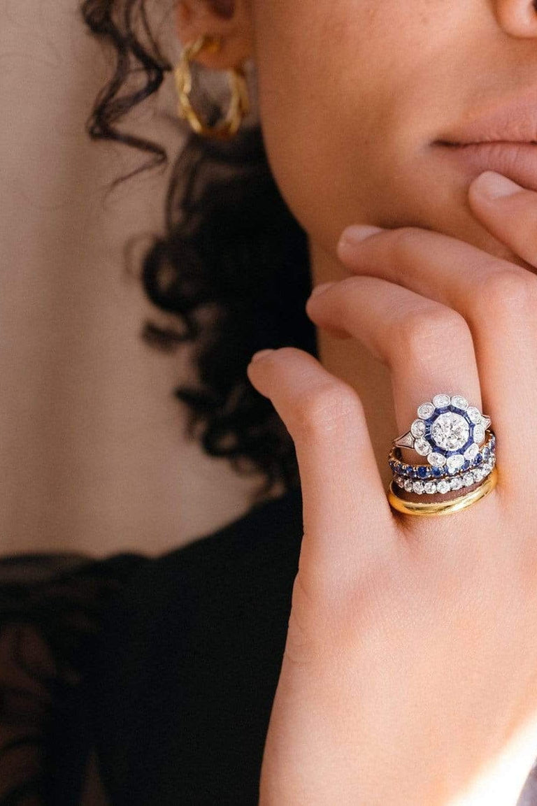 Art Deco 1.05 Carat Diamond & Sapphire French Ring