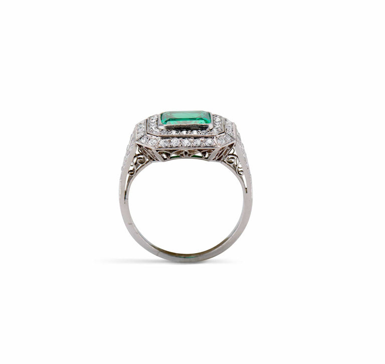 Art Deco 1.15 Carat Colombian Emerald Diamond Ring