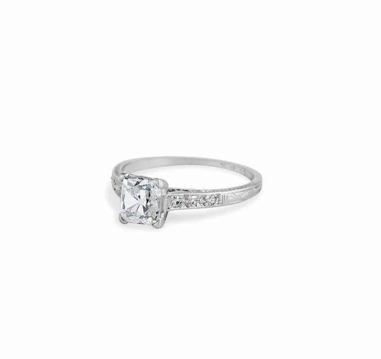 Art Deco 1.16 Cushion Cut Diamond Engagement Ring