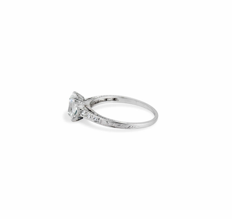 Art Deco 1.16 Cushion Cut Diamond Engagement Ring
