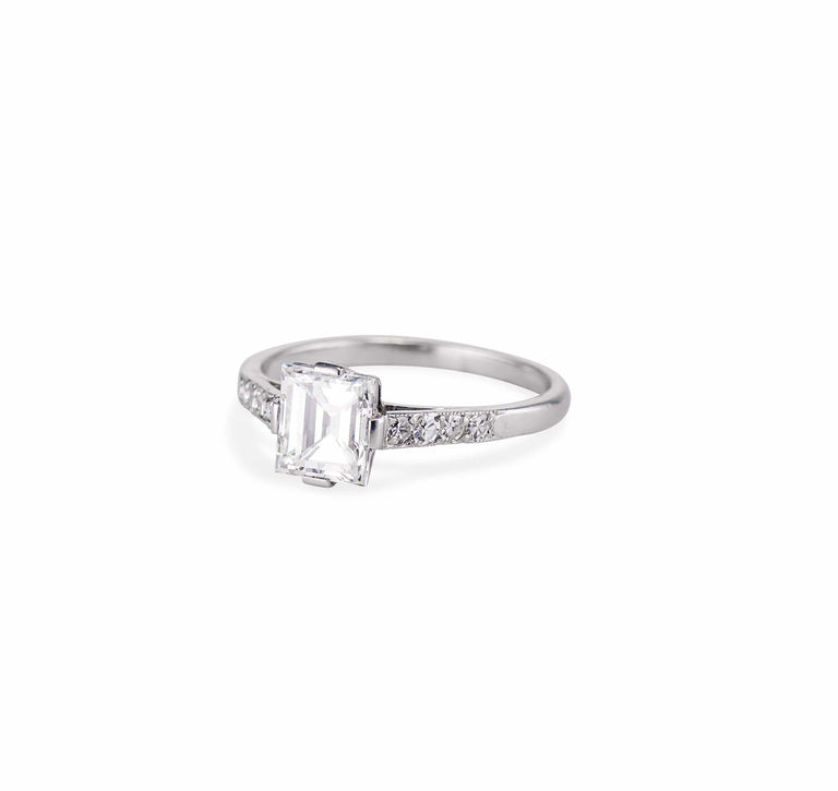 Art Deco 1.17 Rectangular Step Cut Diamond Engagement Ring