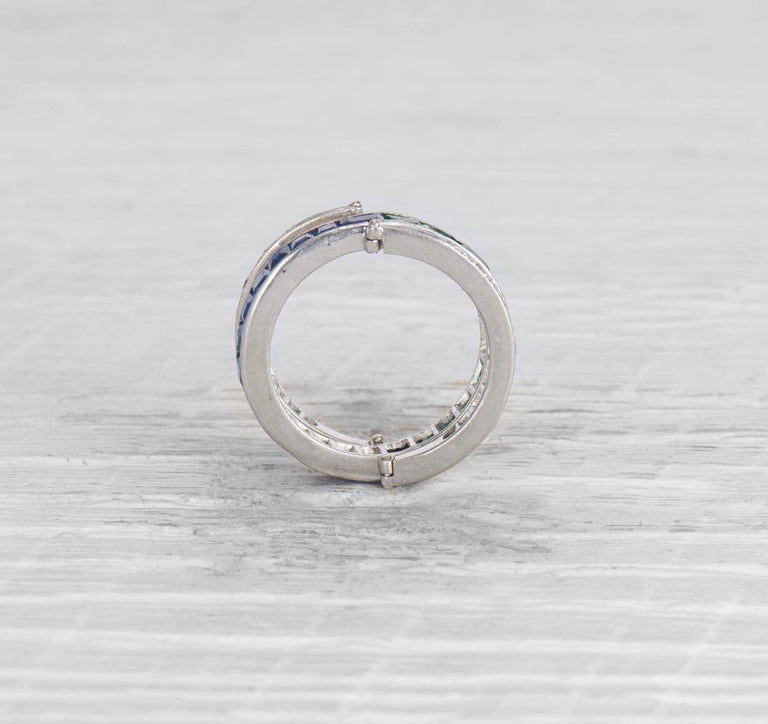 ART DECO SAPPHIRE, EMERALD, AND DIAMOND 'FLIP' ETERNITY BAND