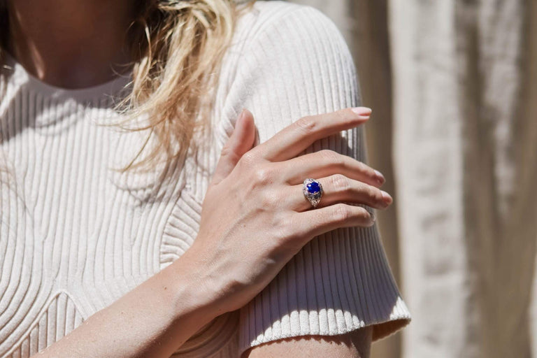 Art Deco T.B. Starr 2.45 Cushion Cut Sapphire in Platinum Ring, America