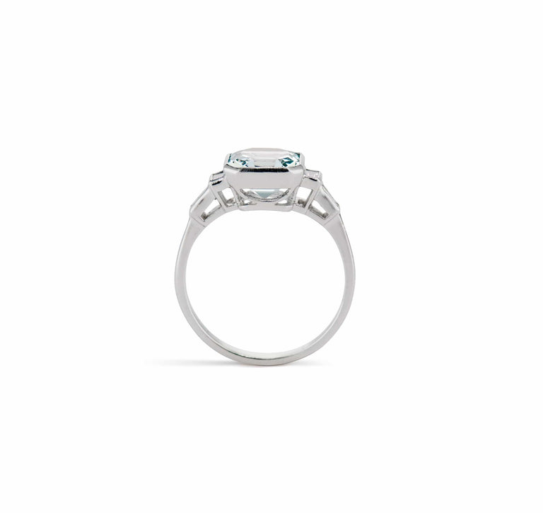 Art Moderne Asscher Aquamarine & Diamond Ring