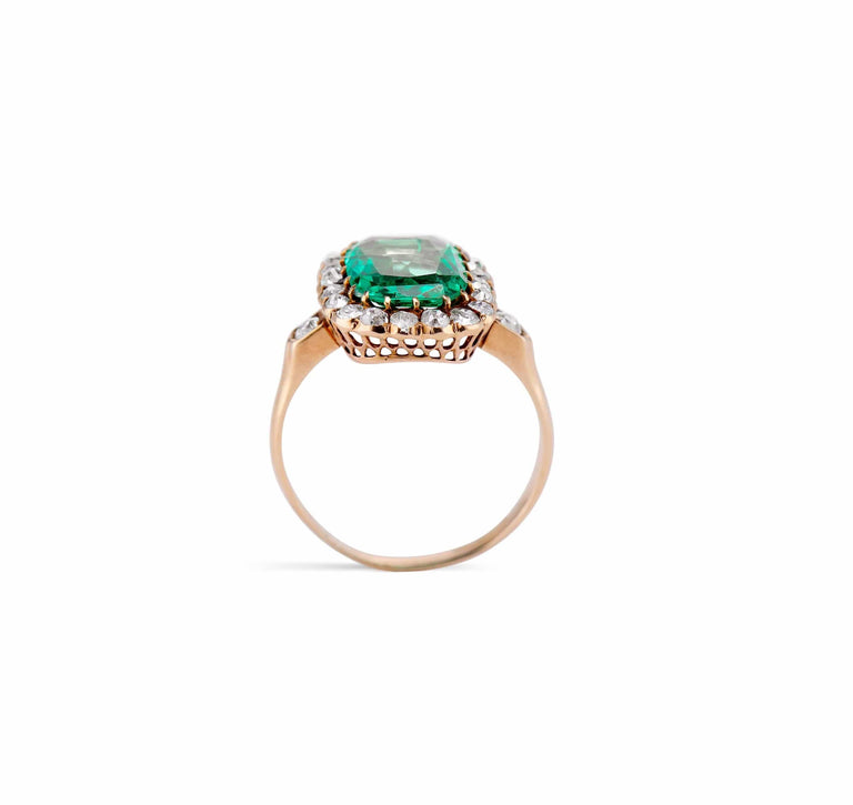 Late Victorian 2.20 Carat Colombian Emerald and Diamond Ring