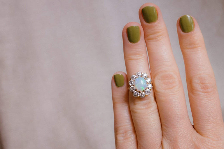 Late Victorian Opal & Diamond Cluster