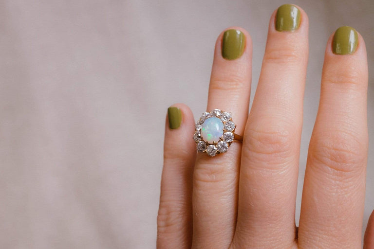 Late Victorian Opal & Diamond Cluster