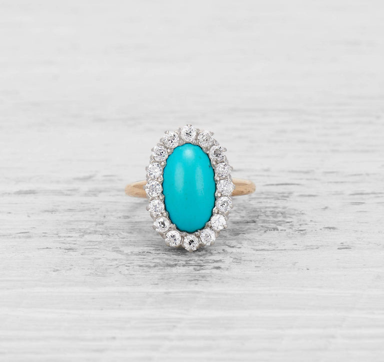 LATE VICTORIAN TURQUOISE AND DIAMOND RING