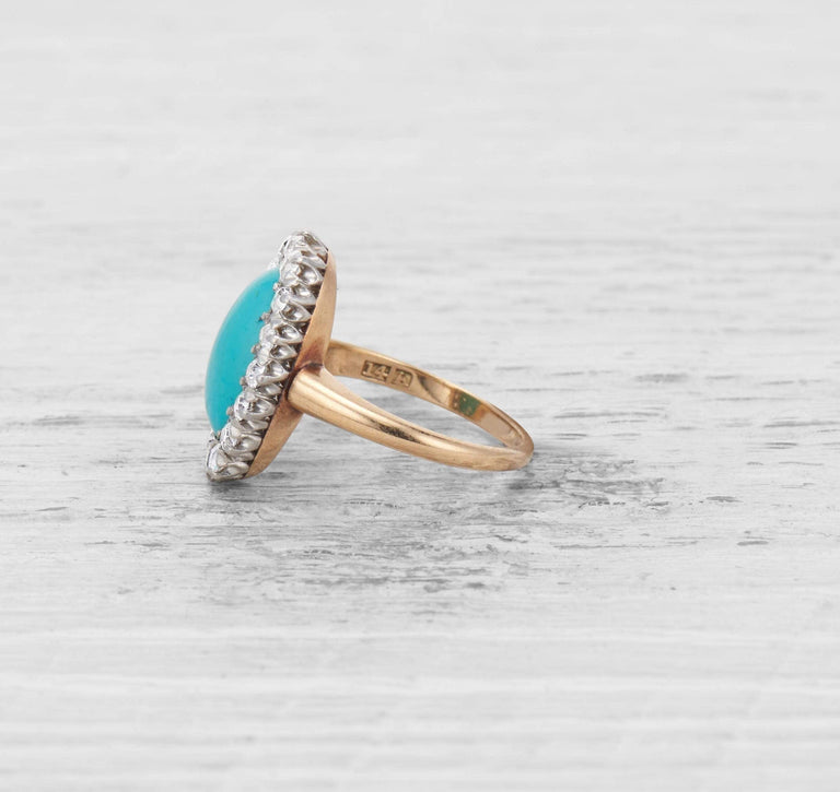 LATE VICTORIAN TURQUOISE AND DIAMOND RING