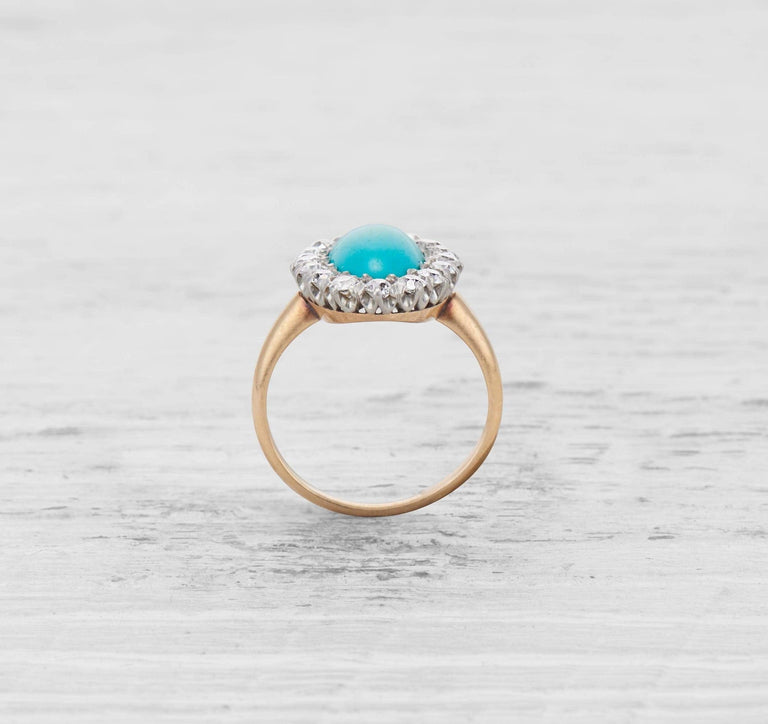 LATE VICTORIAN TURQUOISE AND DIAMOND RING