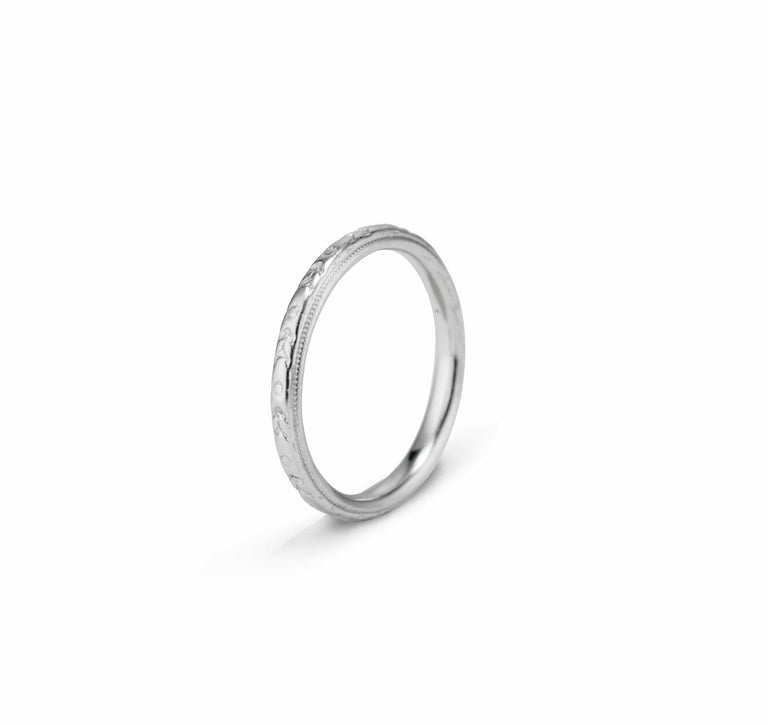 Lohengrin Mid-Century Blossom White Gold Wedding Band, America
