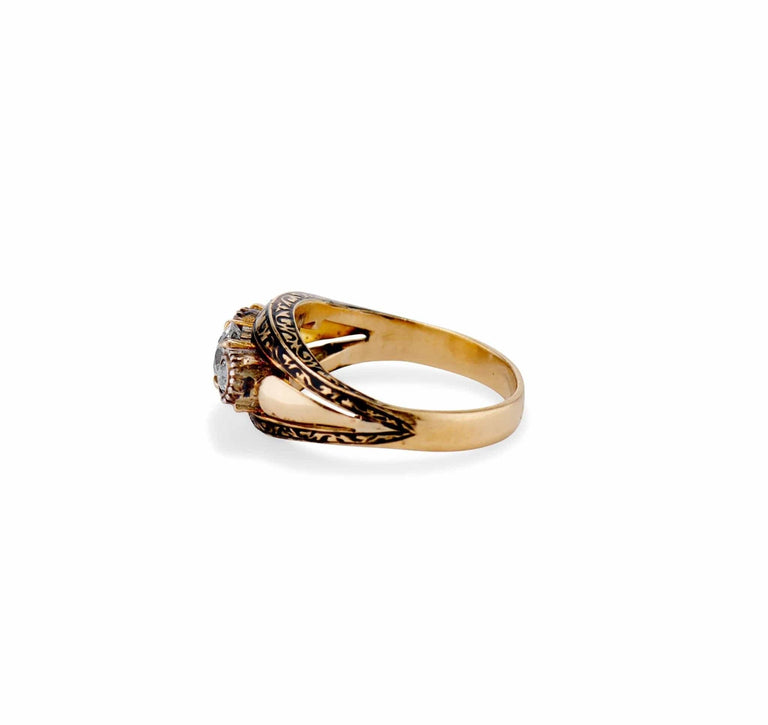 Mid-Century .46 Carat Old European Diamond Three-Stone Enamel Ring, Portugal