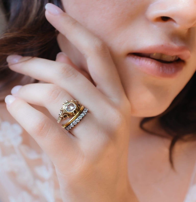 Victorian 1.00 Carat Cushion Rose Cut Diamond Solitaire Engagement Ring