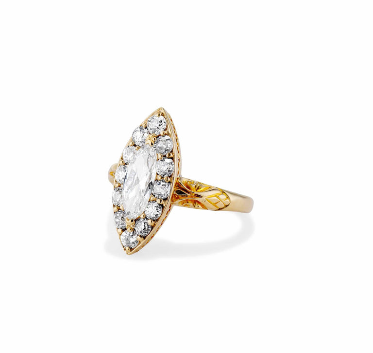 Victorian 1.17 Carat Marquise Cut Diamond Navette Dinner Ring