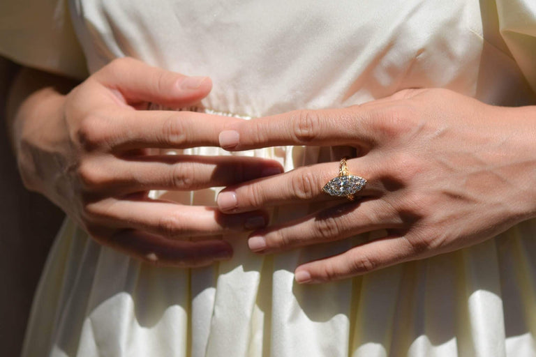 Victorian 1.17 Carat Marquise Cut Diamond Navette Dinner Ring