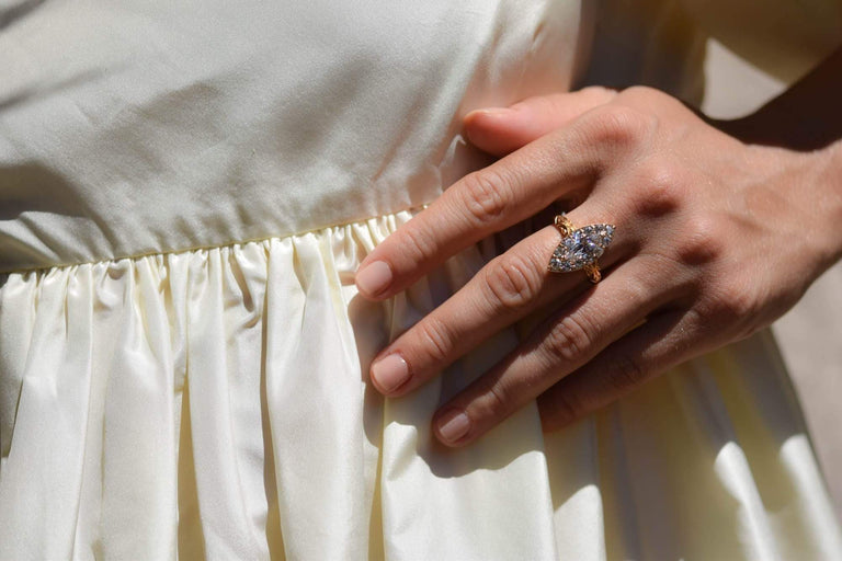 Victorian 1.17 Carat Marquise Cut Diamond Navette Dinner Ring