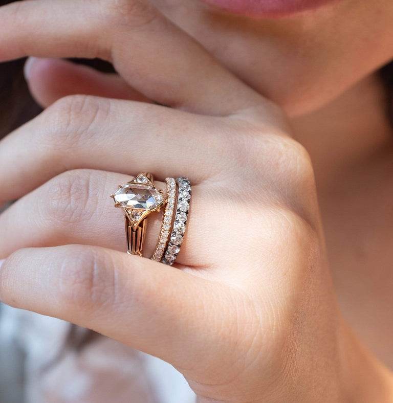 Victorian .98 Carat Moval Rose-Cut Diamond Engagement Ring