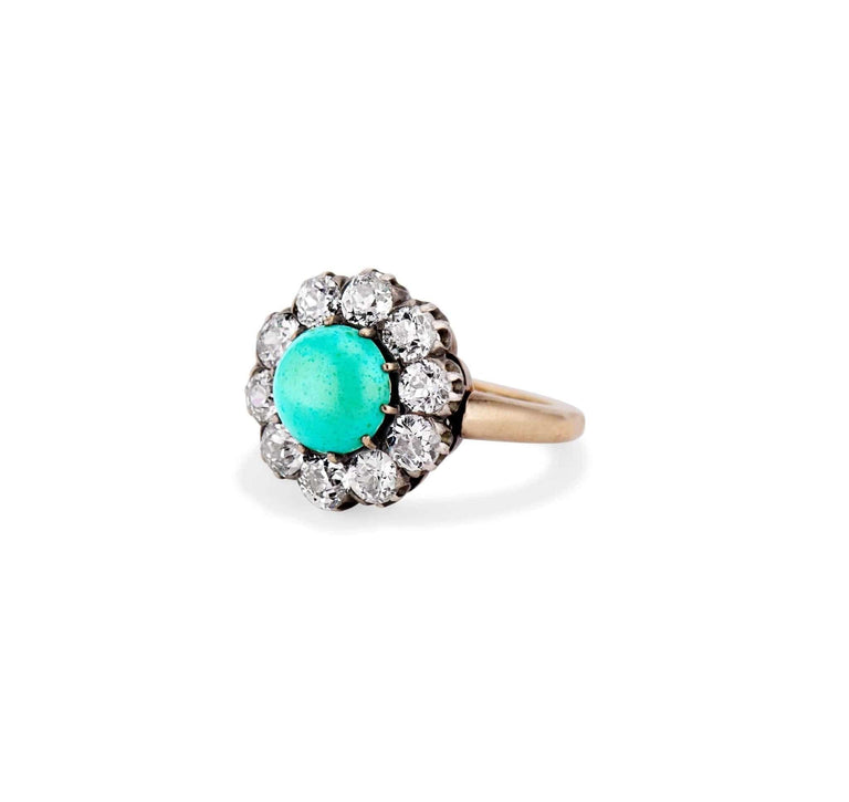 Victorian Cabochon Turquoise and Diamond Ring