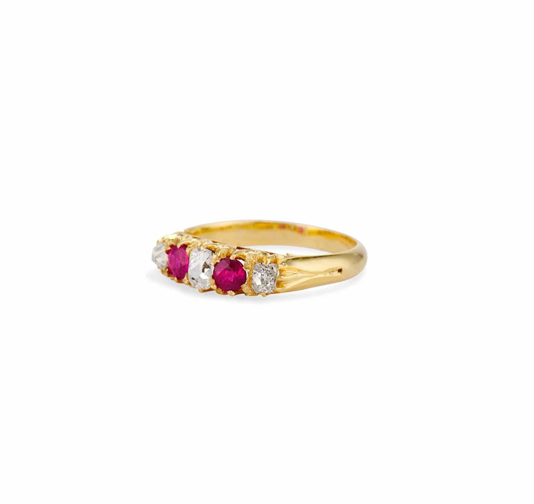Victorian Diamond and Ruby Half Band Ring