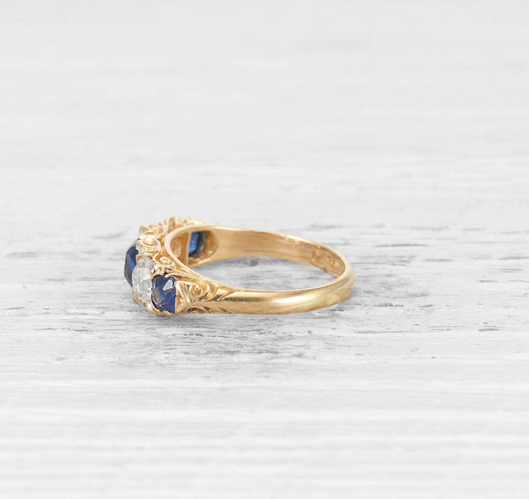 VICTORIAN SAPPHIRE AND DIAMOND FIVE STONE RING