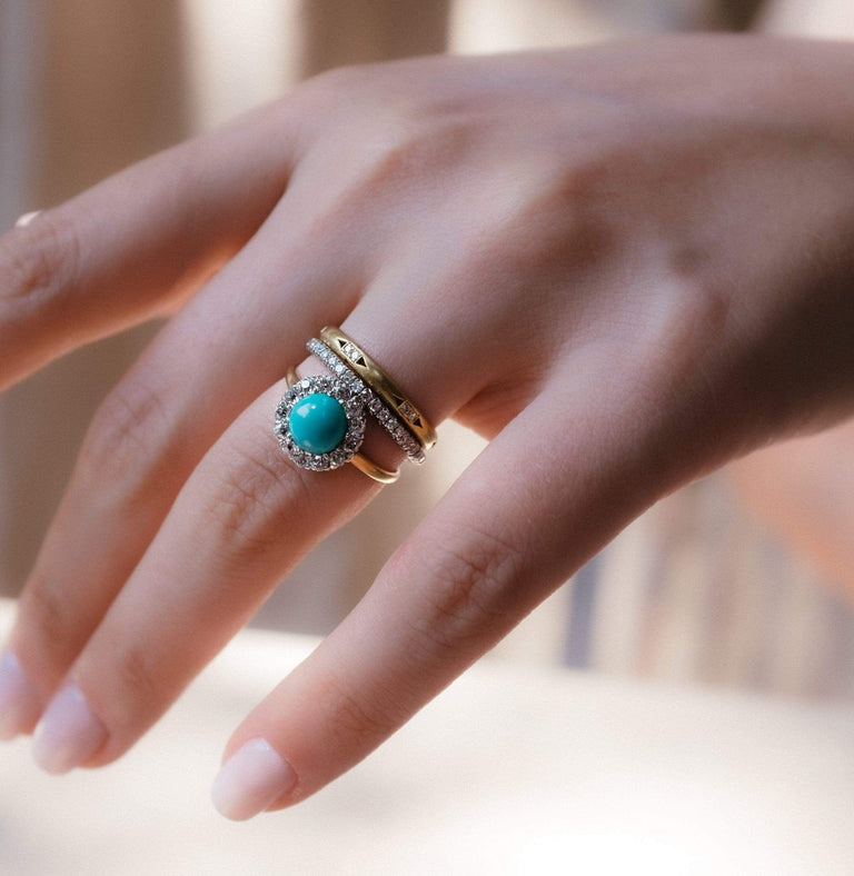 Victorian Turquoise and Diamond Cluster Ring