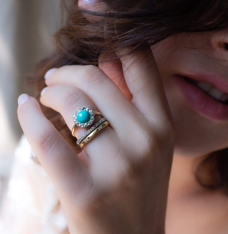 Victorian Turquoise and Diamond Cluster Ring