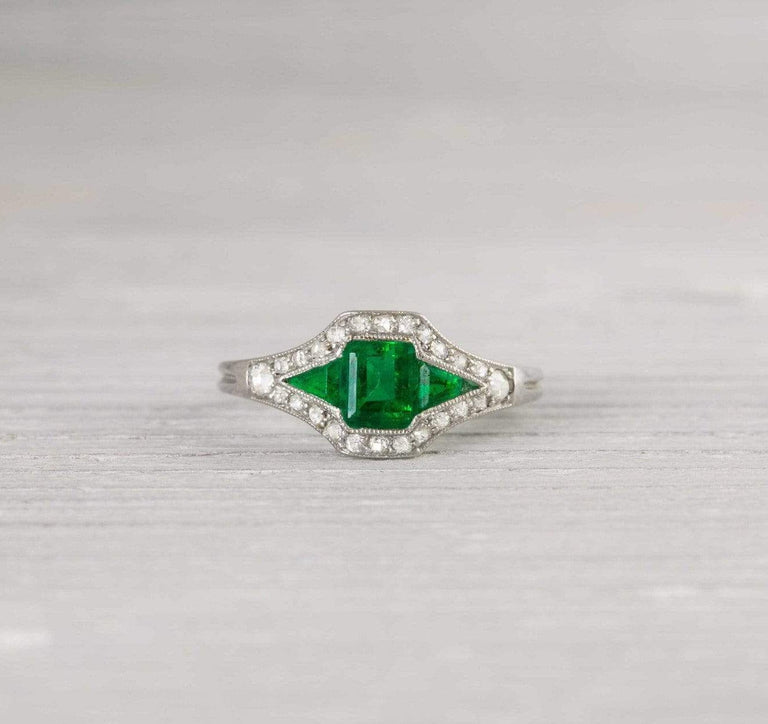 Vintage Diamond and Emerald Engagement Ring
